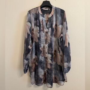 Soft Surroundings Watercolor Floral Sheer Blouse Shirt 1X